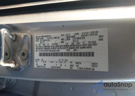 2013 Ford Escape Sel from USA, damaged, VIN 1FMCU9HX1DUA51380